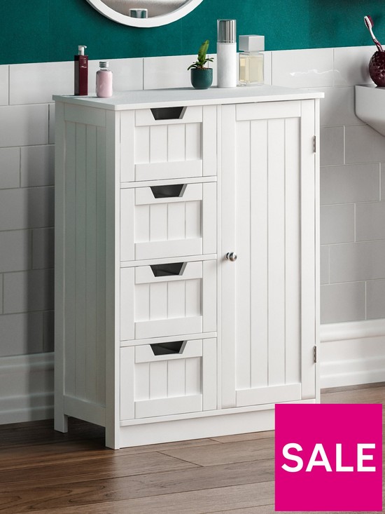 front image of bath-vida-priano-4-drawer-1-door-freestanding-unit-white
