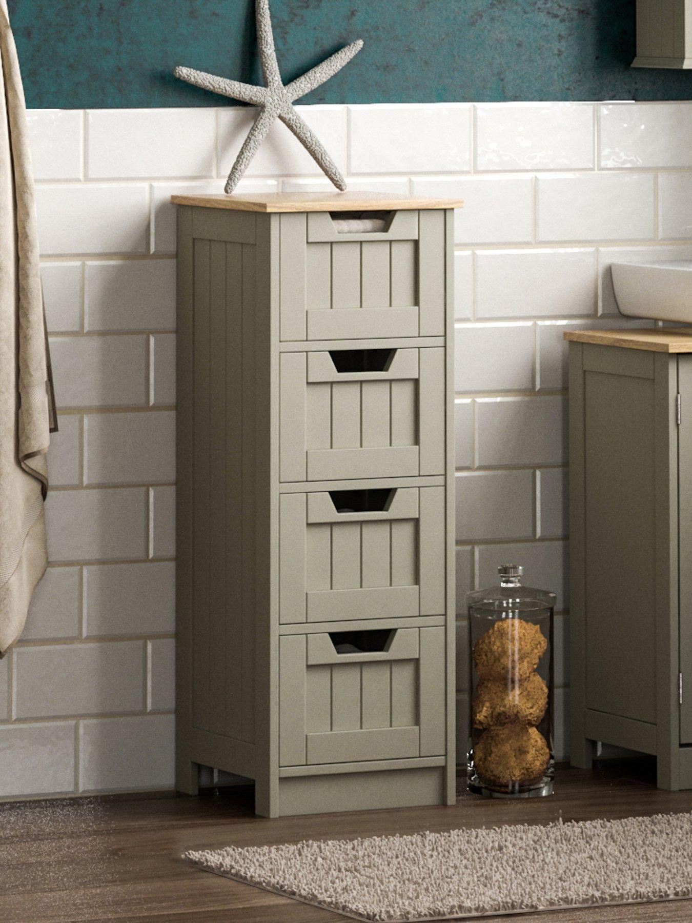 Product photograph of Bath Vida Priano 4 Drawer Freestanding Bathroom Unit - Grey from very.co.uk