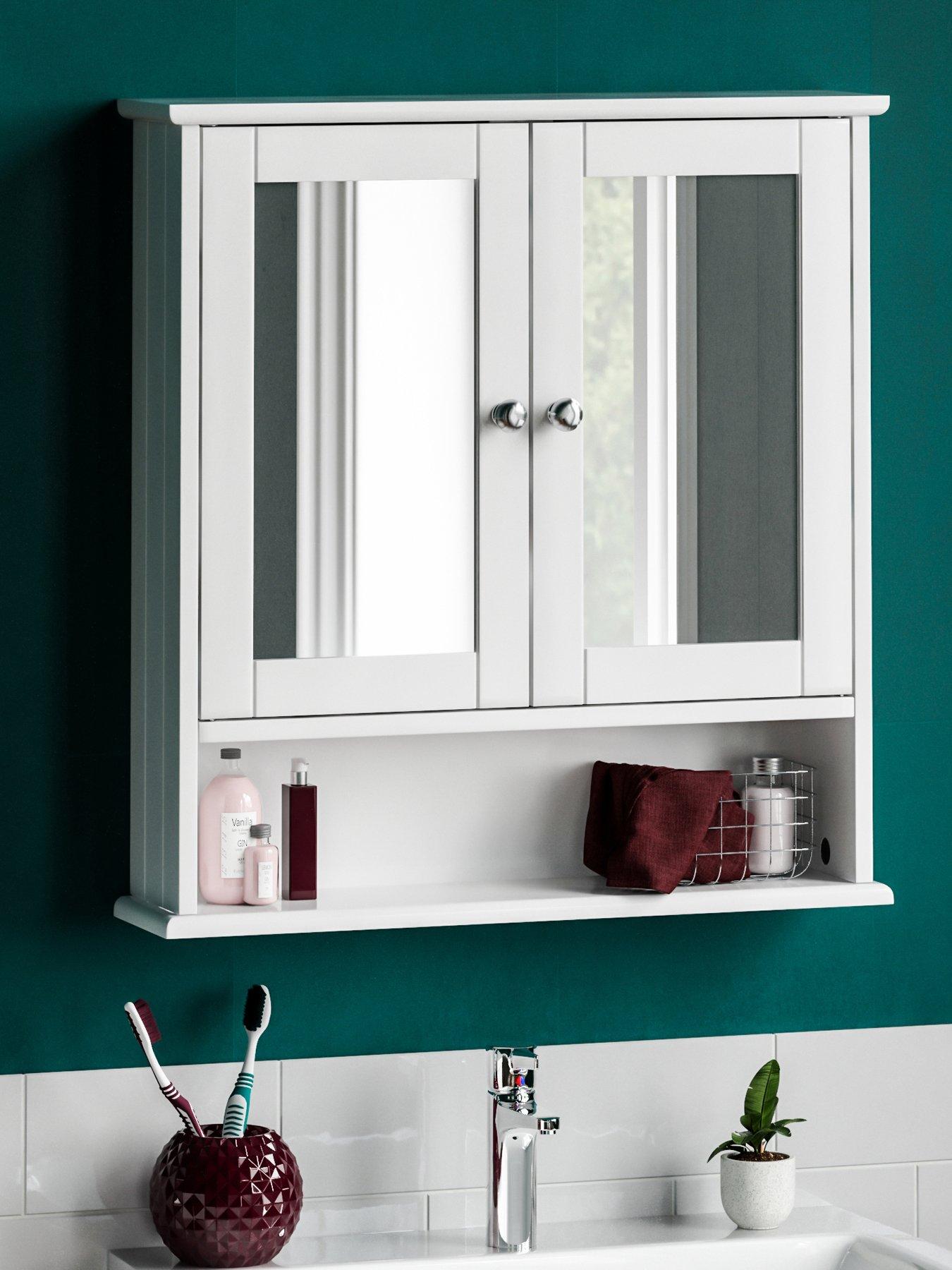 Product photograph of Bath Vida Priano 2 Door Mirrored Bathroom Wall Cabinet With Shelf - White from very.co.uk