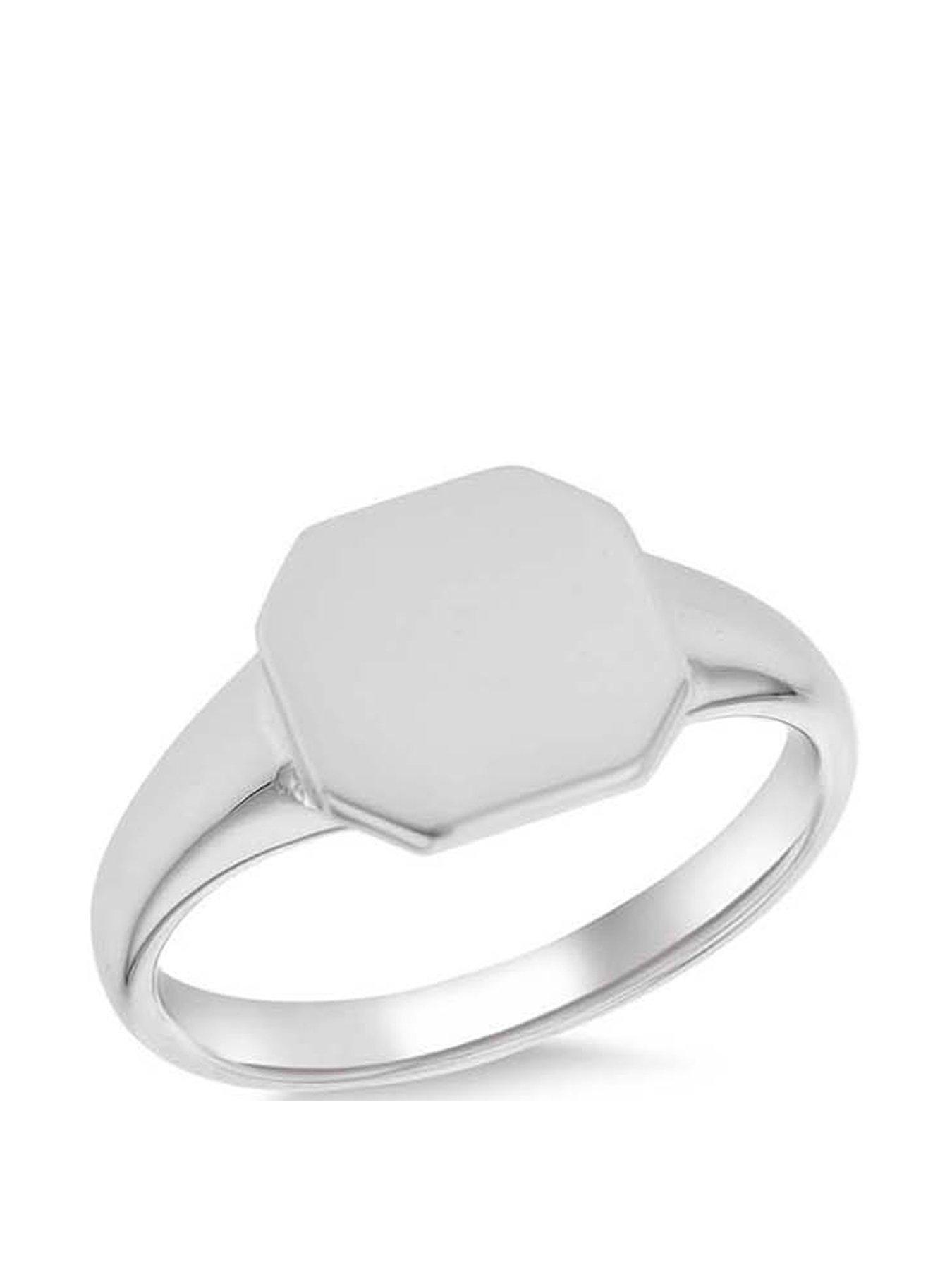 Women Sterling Silver Rhodium Plated 10mm x 10mm Octagon Signet Ring