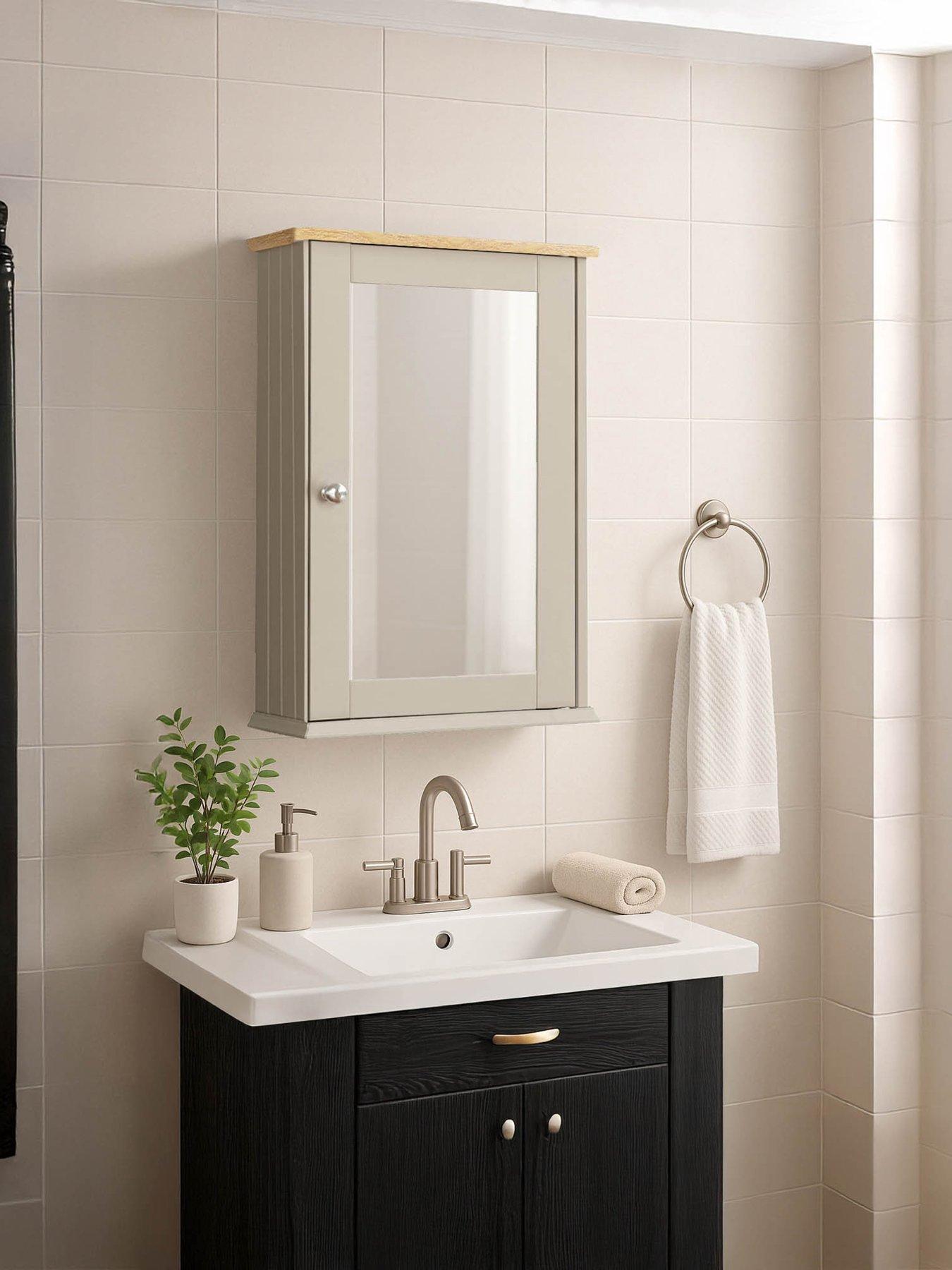 Bath Vida Priano 1 Door Mirrored Bathroom Wall Cabinet - Grey