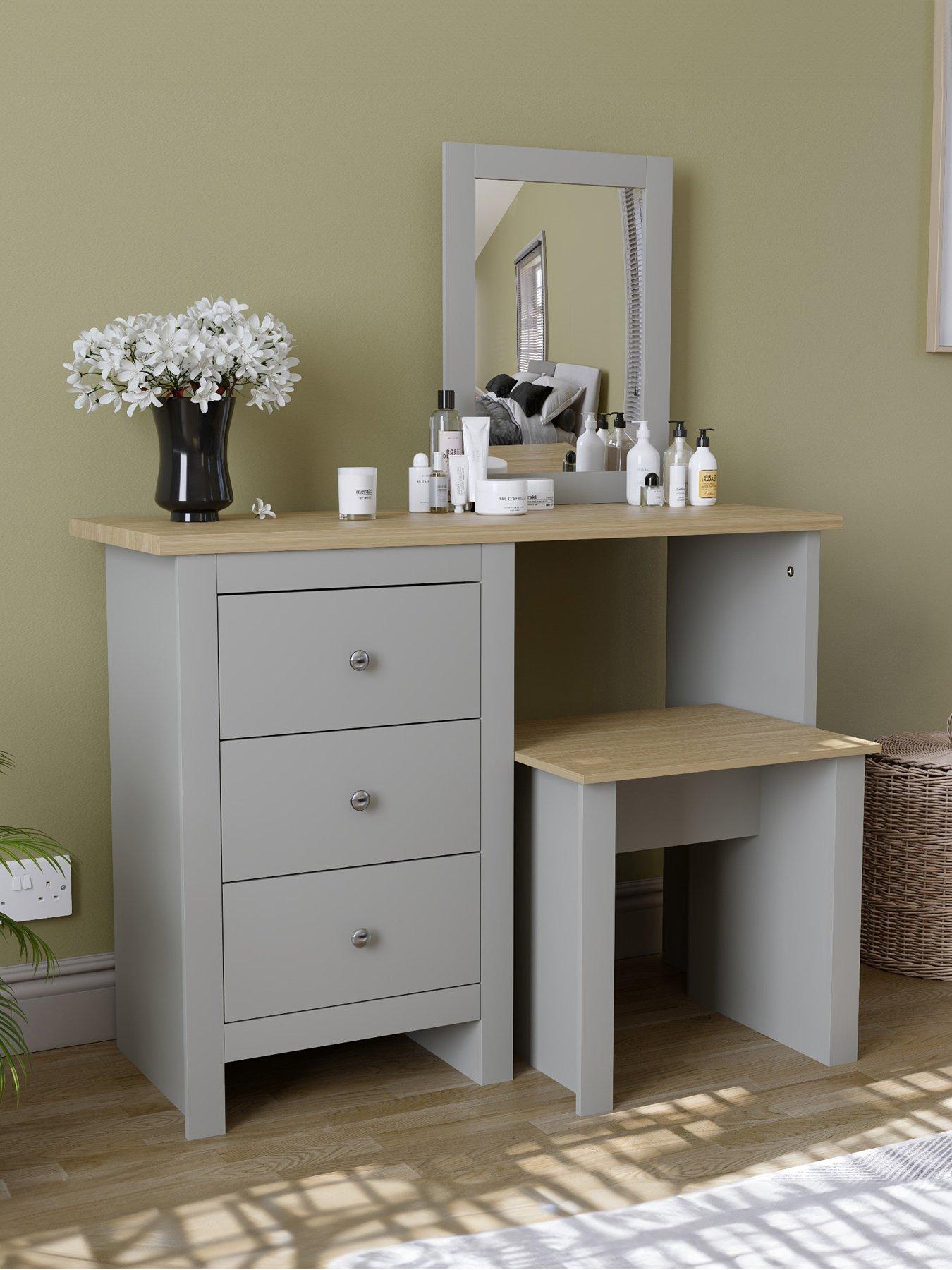 Vida Designs Arlington Dressing Table, Stool and Mirror Set - Grey