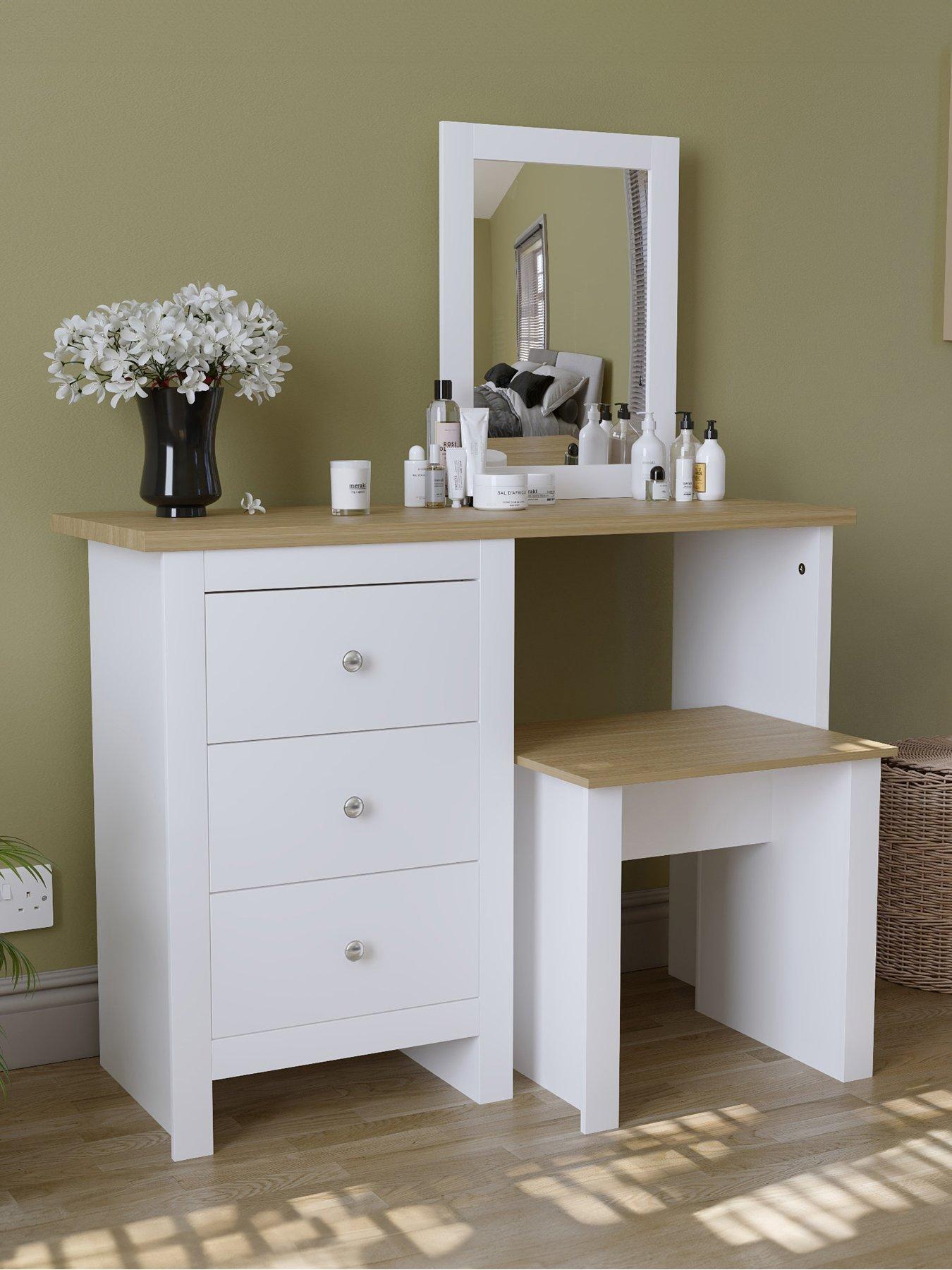 undefined Arlington Dressing Table, Stool and Mirror Set - White