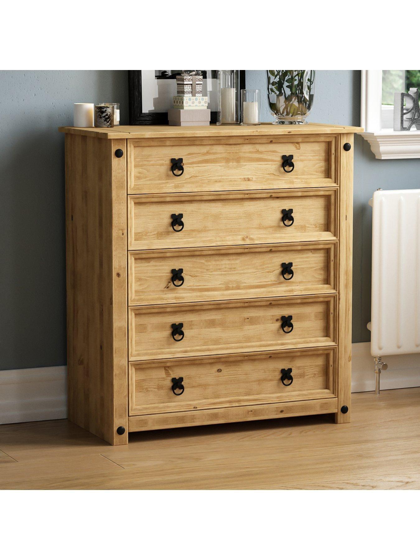 Product photograph of Vida Designs Corona Rustic Solid Pine 5 Drawer Chest from very.co.uk