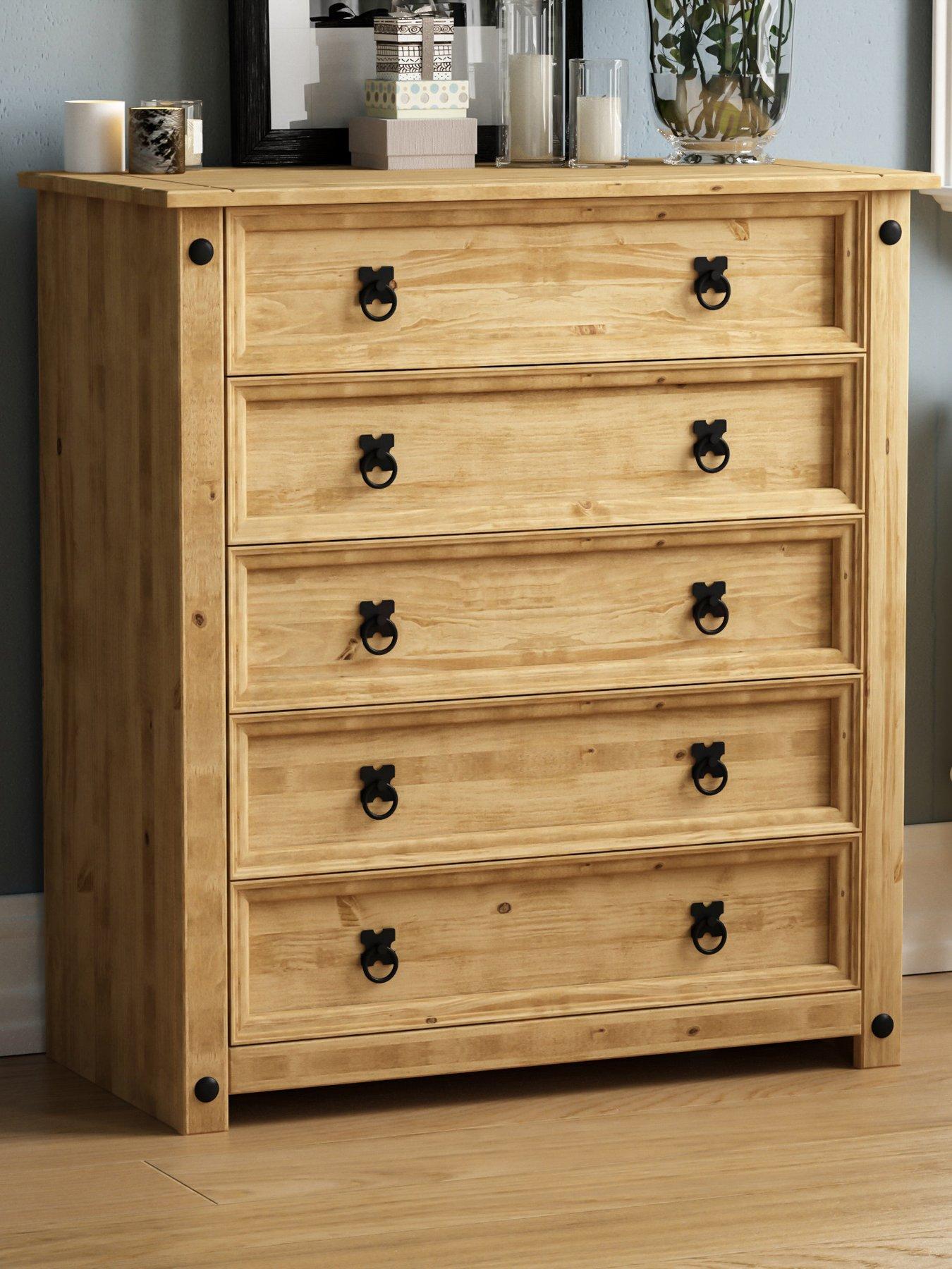 Product photograph of Vida Designs Corona Rustic Solid Pine 5 Drawer Chest from very.co.uk