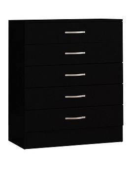 Product photograph of Vida Designs Riano 5 Drawer Compact Chest - Black from very.co.uk