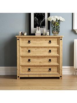 Product photograph of Vida Designs Corona Solid Pine Rustic 4 Drawer Chest from very.co.uk