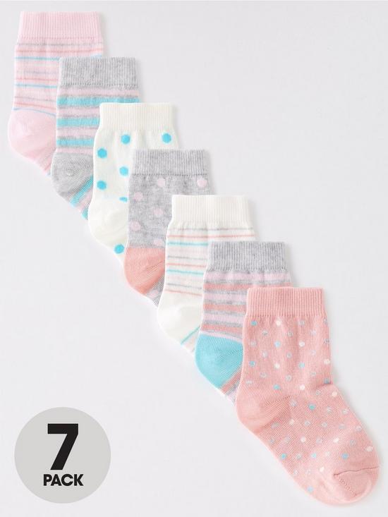 front image of everyday-girlsnbspspot-and-stripe-socks-7-pack--nbsppink