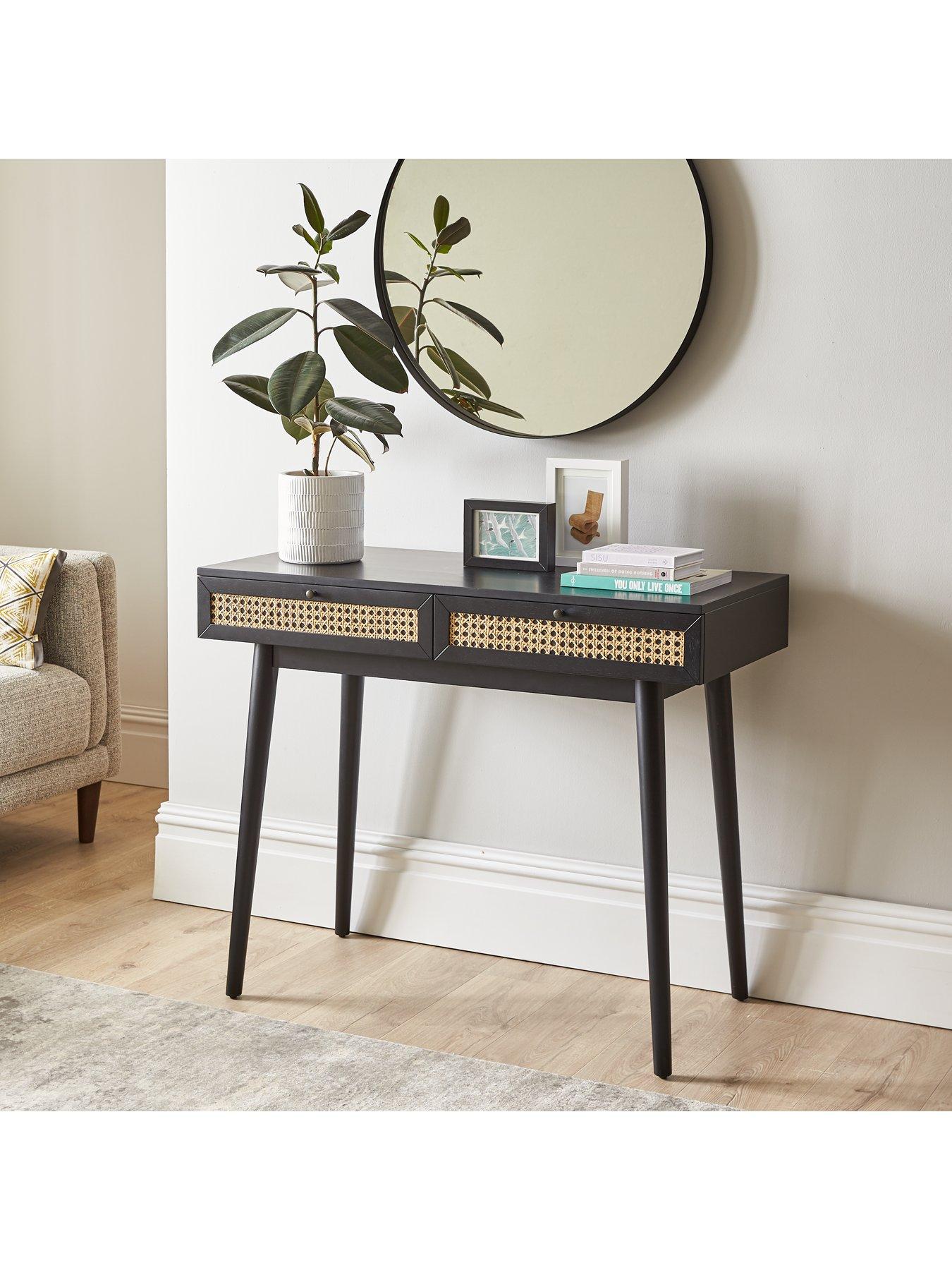 Black cane console deals table