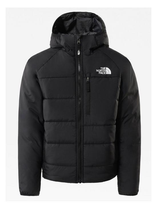 front image of the-north-face-youth-boys-reversible-perrito-insulated-jacket-blackgrey