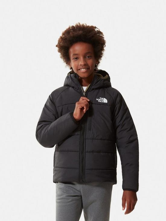stillFront image of the-north-face-youth-boys-reversible-perrito-insulated-jacket-blackgrey