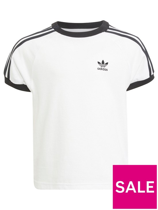 front image of adidas-originals-kids-unisex-3-stripes-t-shirt-whiteblack