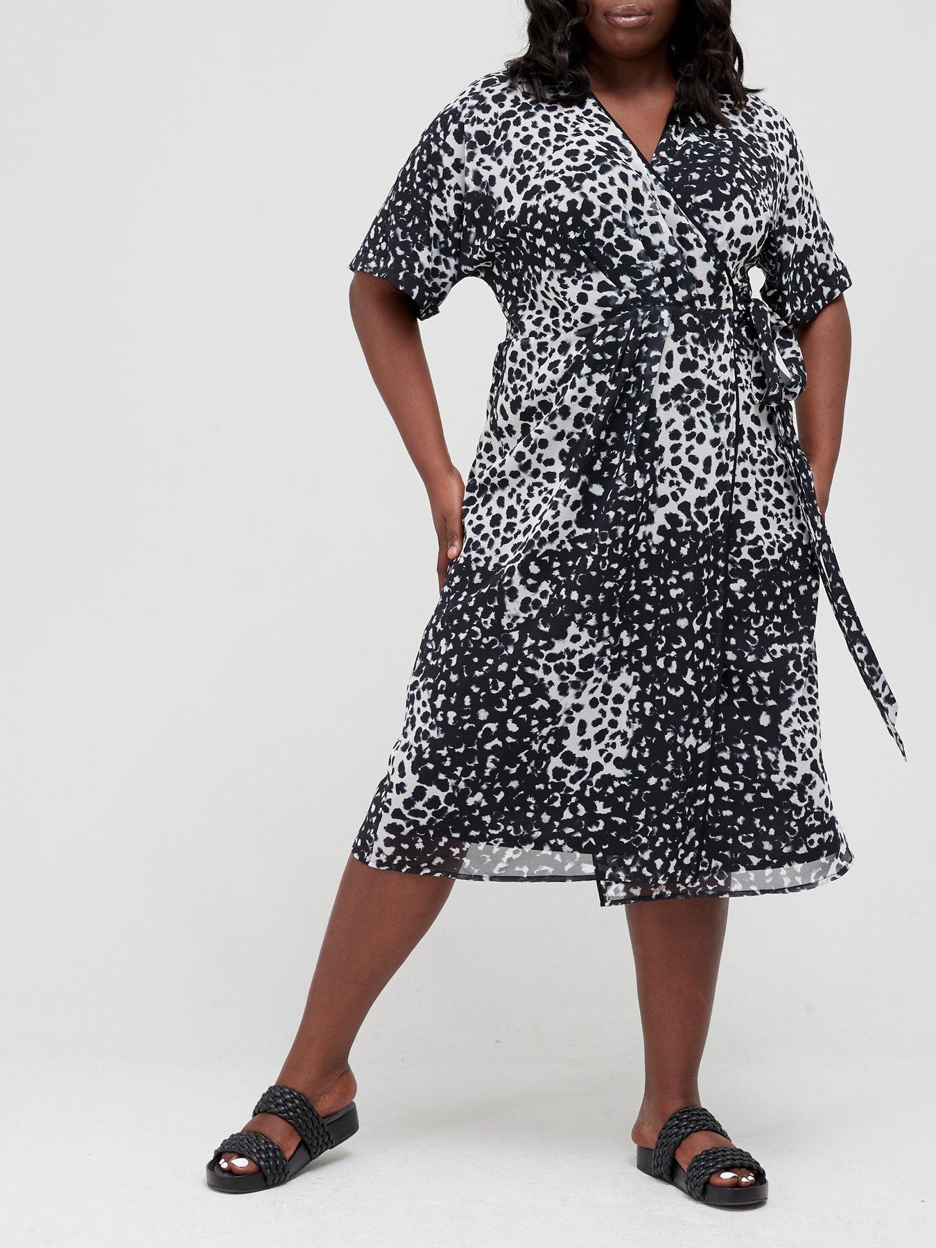 Dresses Plus Size Leopard Print Wrap Dress - Black