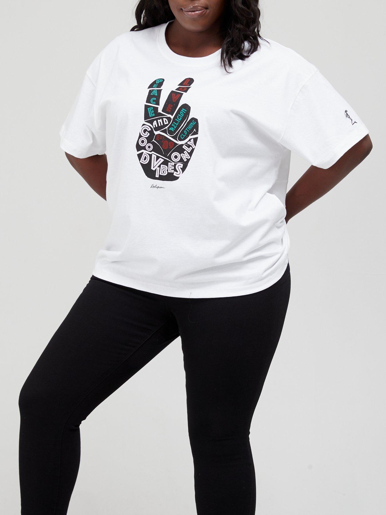 Women Plus Size Peace T-Shirt - White