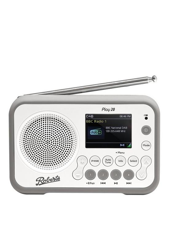 front image of roberts-play-20-dabdabfm-rds-bluetooth-portable-radio-white