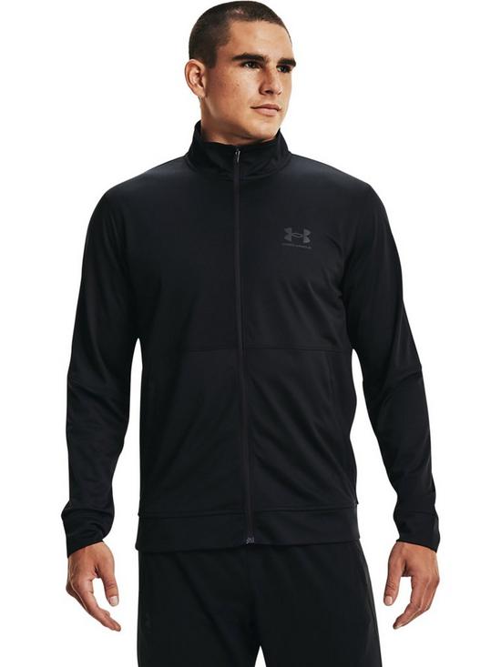 front image of under-armour-training-pique-track-jacket-black