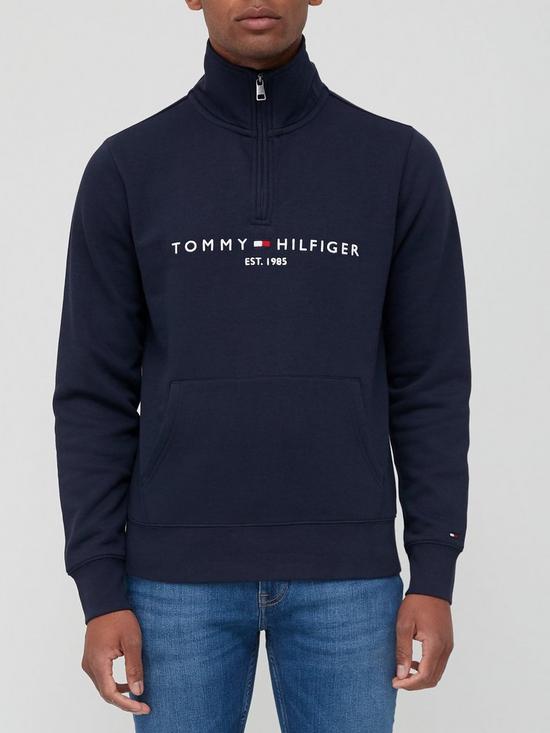 Tommy Hilfiger Logo Quarter Zip Sweat - Desert Sky | very.co.uk