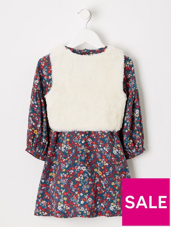 back image of mini-v-by-very-girls-floral-dress-and-gilet-set-multi