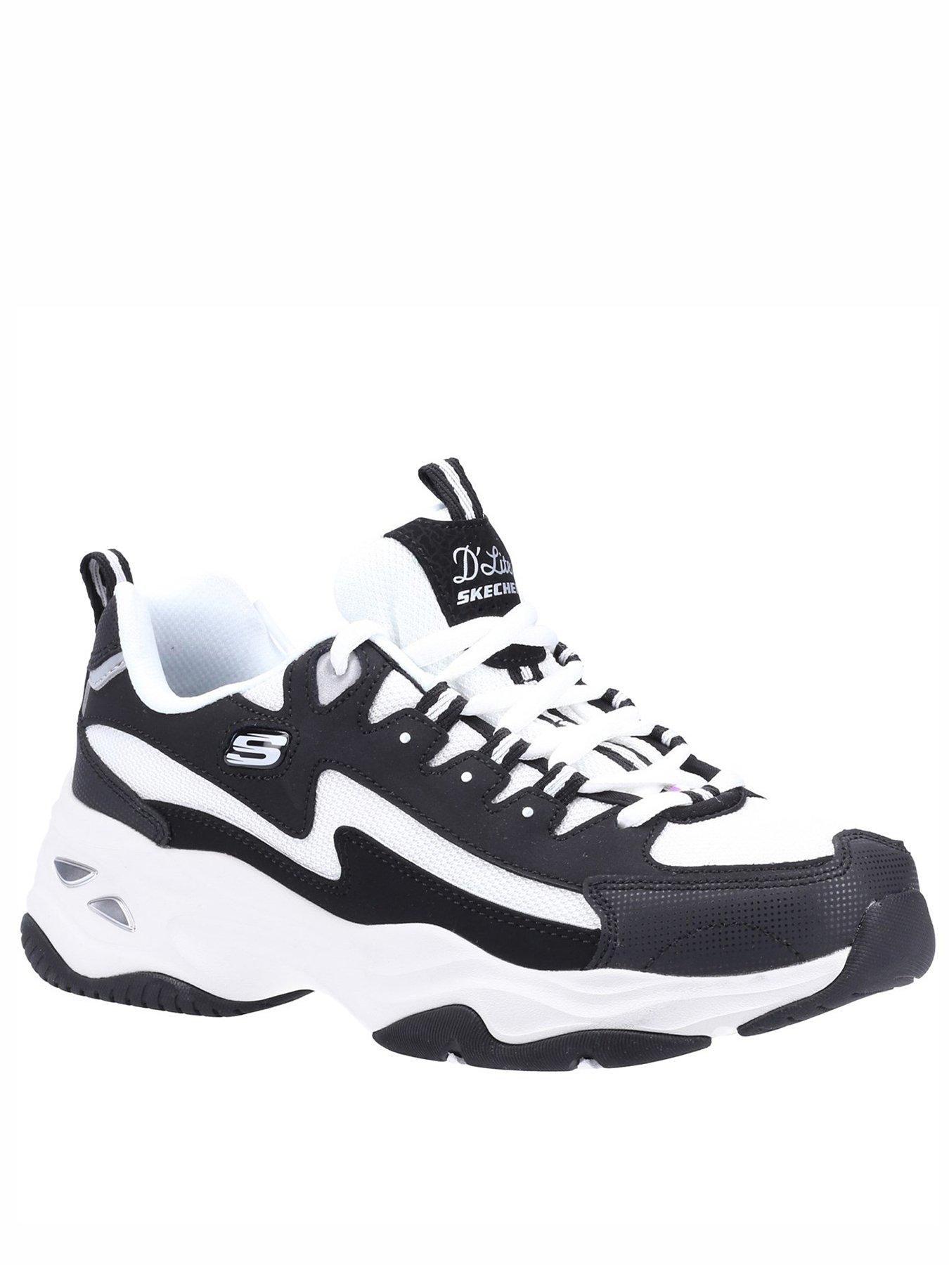 Skechers D'lites 4.0 Wavy Qtr Overlay Mesh Underlay Lace-up Trainer - Black/White