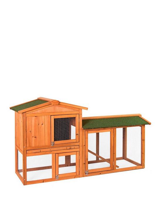front image of double-wooden-pet-hutch-with-pull-out-floor-tray-for-easy-cleaning