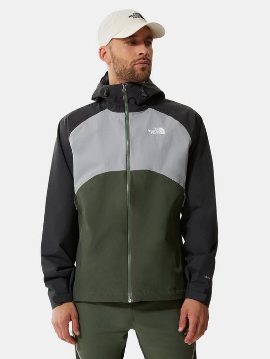 front image of the-north-face-stratos-jacket-blackkhaki