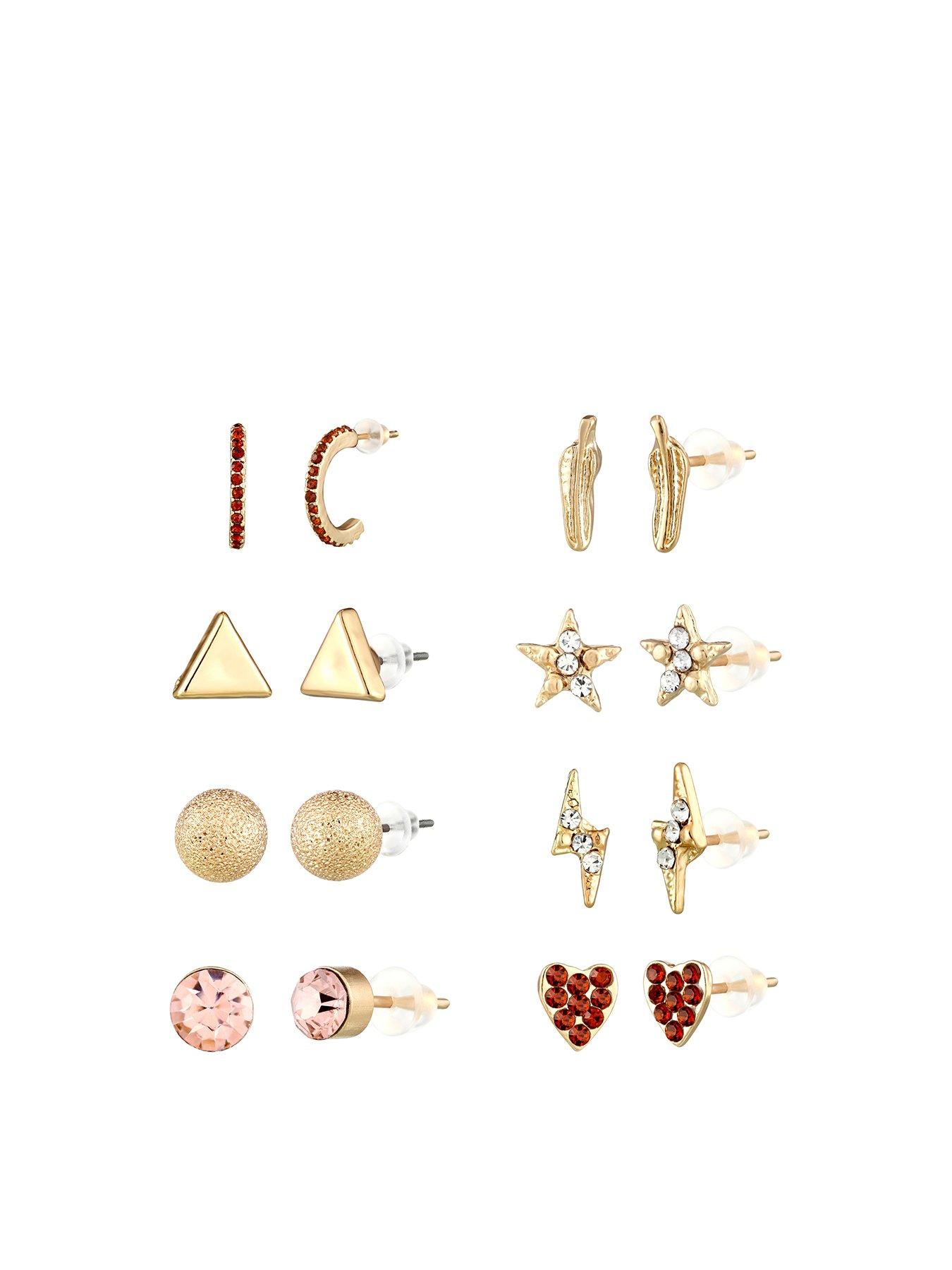 Product photograph of The Love Silver Collection 8pk Gold Plated Earrings from very.co.uk