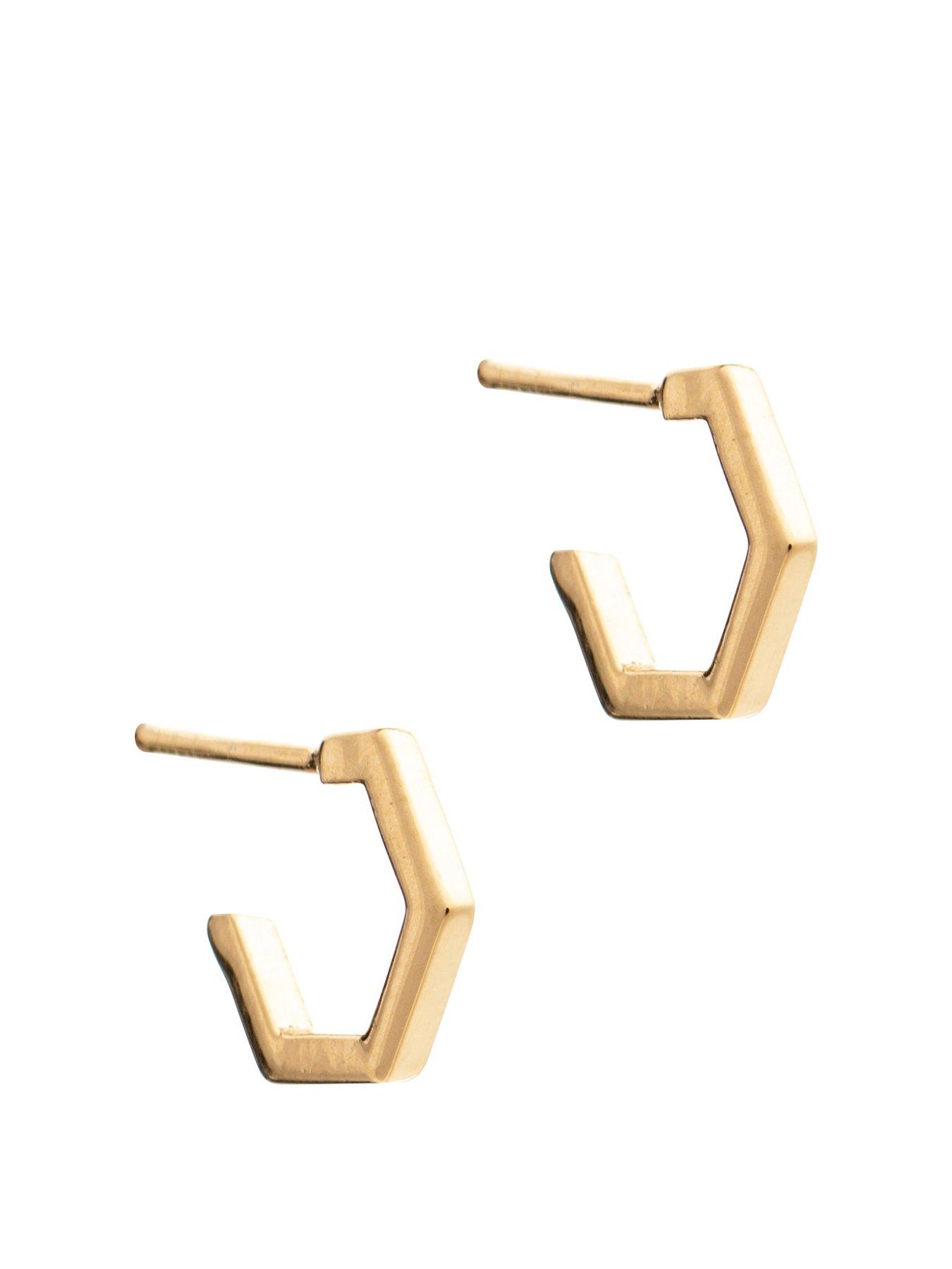 Product photograph of Rachel Jackson Mini Hexagon Hoop Earrings - Gold from very.co.uk