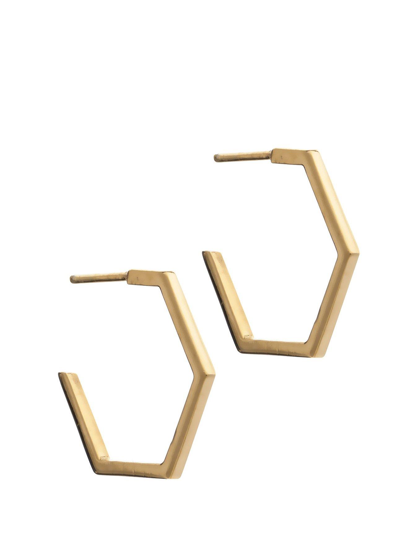 Women Medium Hexagon Hoop Earrings - Gold