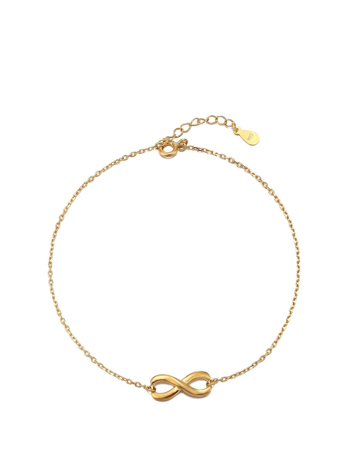 Product photograph of The Love Silver Collection Gold Plated Sterling Silver Knot Design Single Anklet from very.co.uk