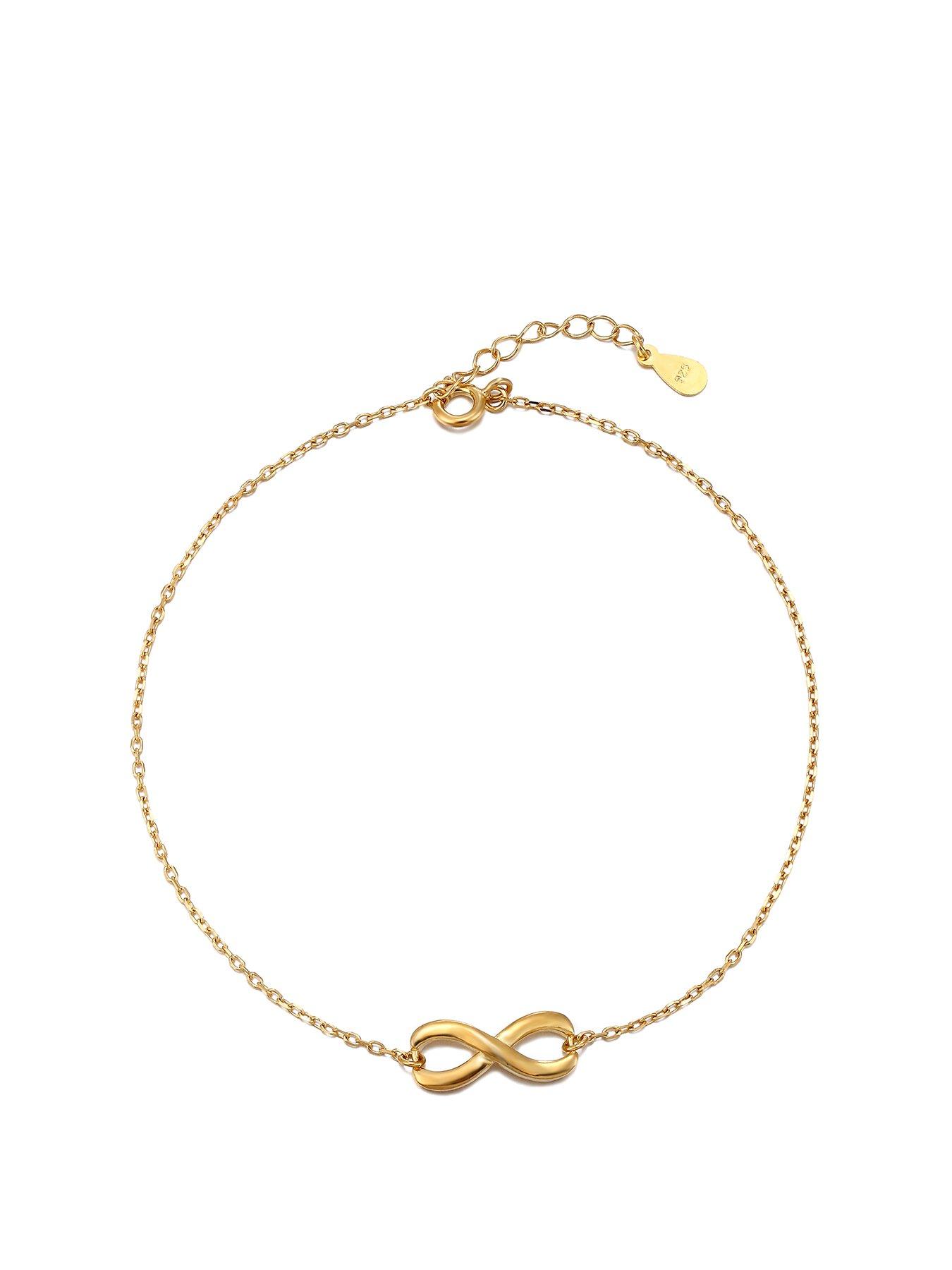 Product photograph of The Love Collection Gold Plated Sterling Silver Knot Design Single Anklet from very.co.uk