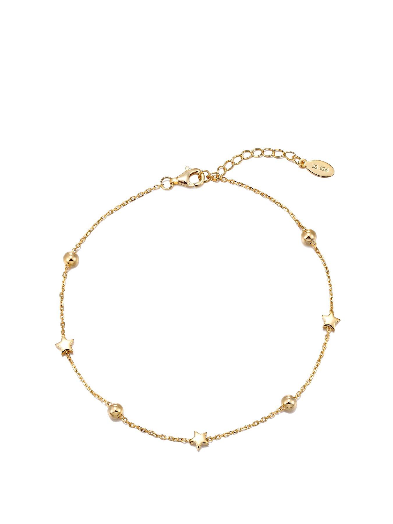 Product photograph of The Love Silver Collection Gold Plated Sterling Silver Star Single Anklet from very.co.uk