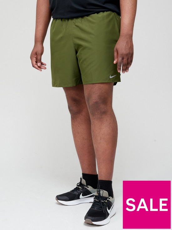 front image of nike-run-plus-size-dry-fit-challenger-7-shorts-green