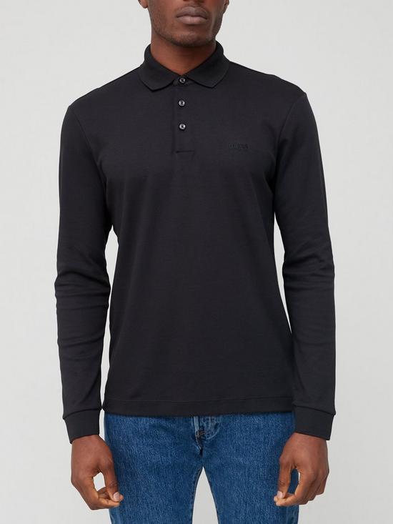 BOSS Pado Long Sleeve Polo Shirt - Black | very.co.uk