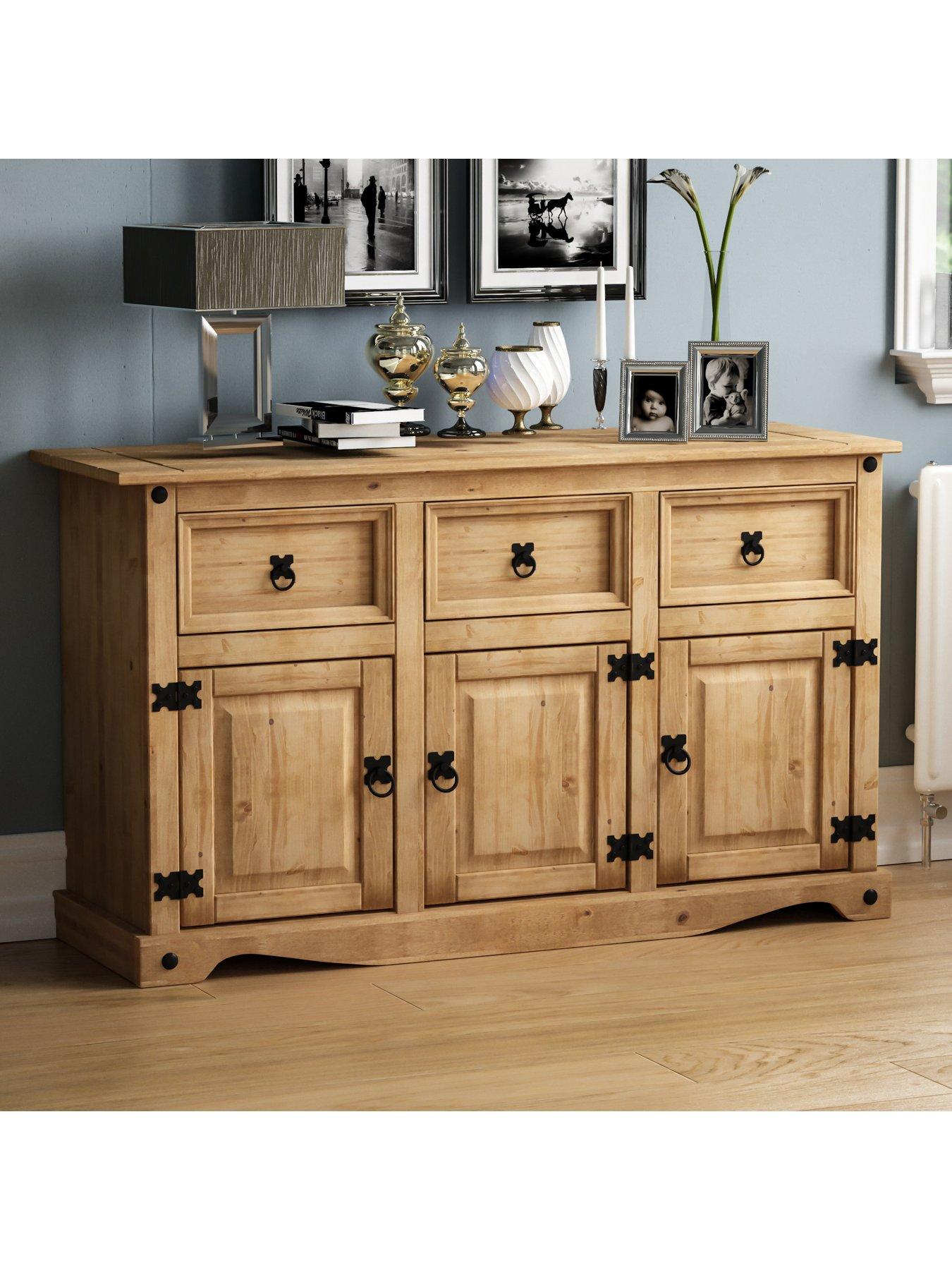 undefined Corona Solid Pine 3 Door, 3 Drawer Sideboard