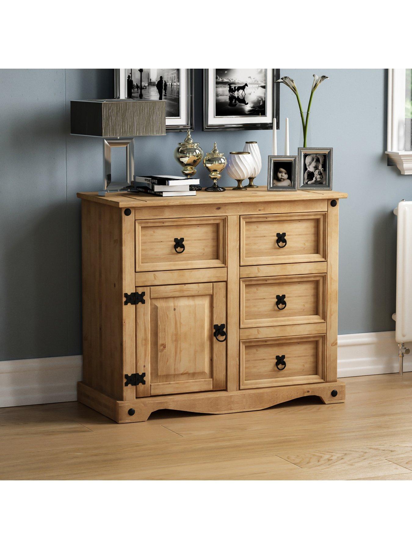 undefined Corona Solid Pine 1 Door, 4 Drawer Compact Sideboard