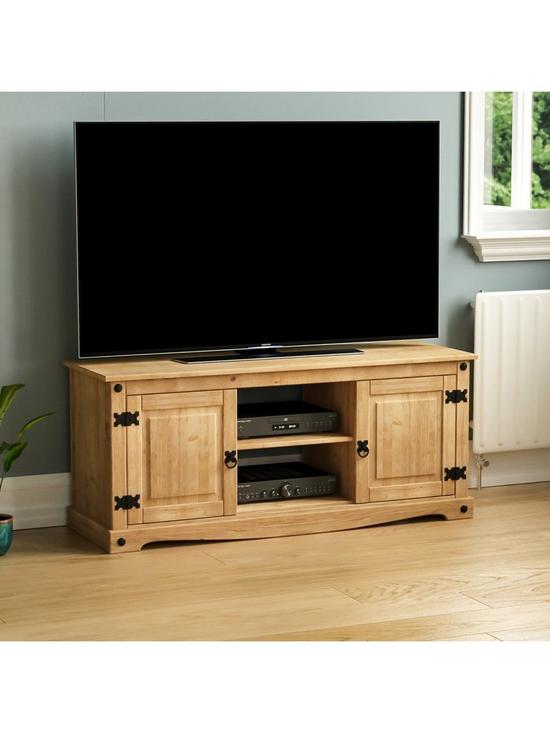 front image of vida-designs-corona-solid-pine-2-door-1-shelf-flat-screen-tv-unit