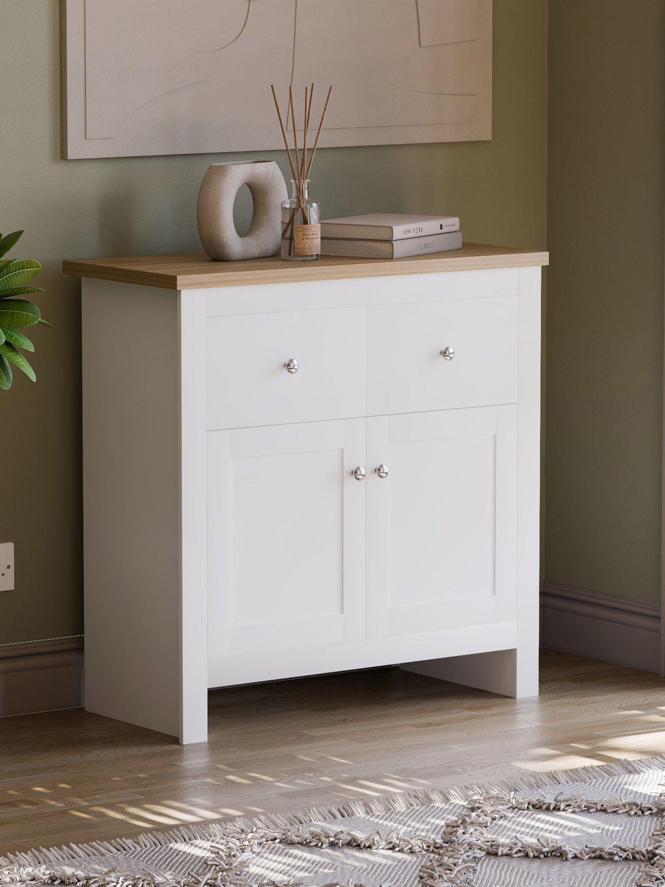 Product photograph of Vida Designs Arlington 2 Drawer 2 Door Compact Sideboard - White from very.co.uk