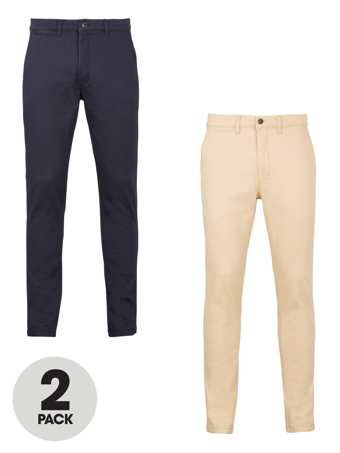Jack & Jones 2 Pack Skinny Fit Chinos, Navy/Beige, Size 28, Inside Leg Regular, Men