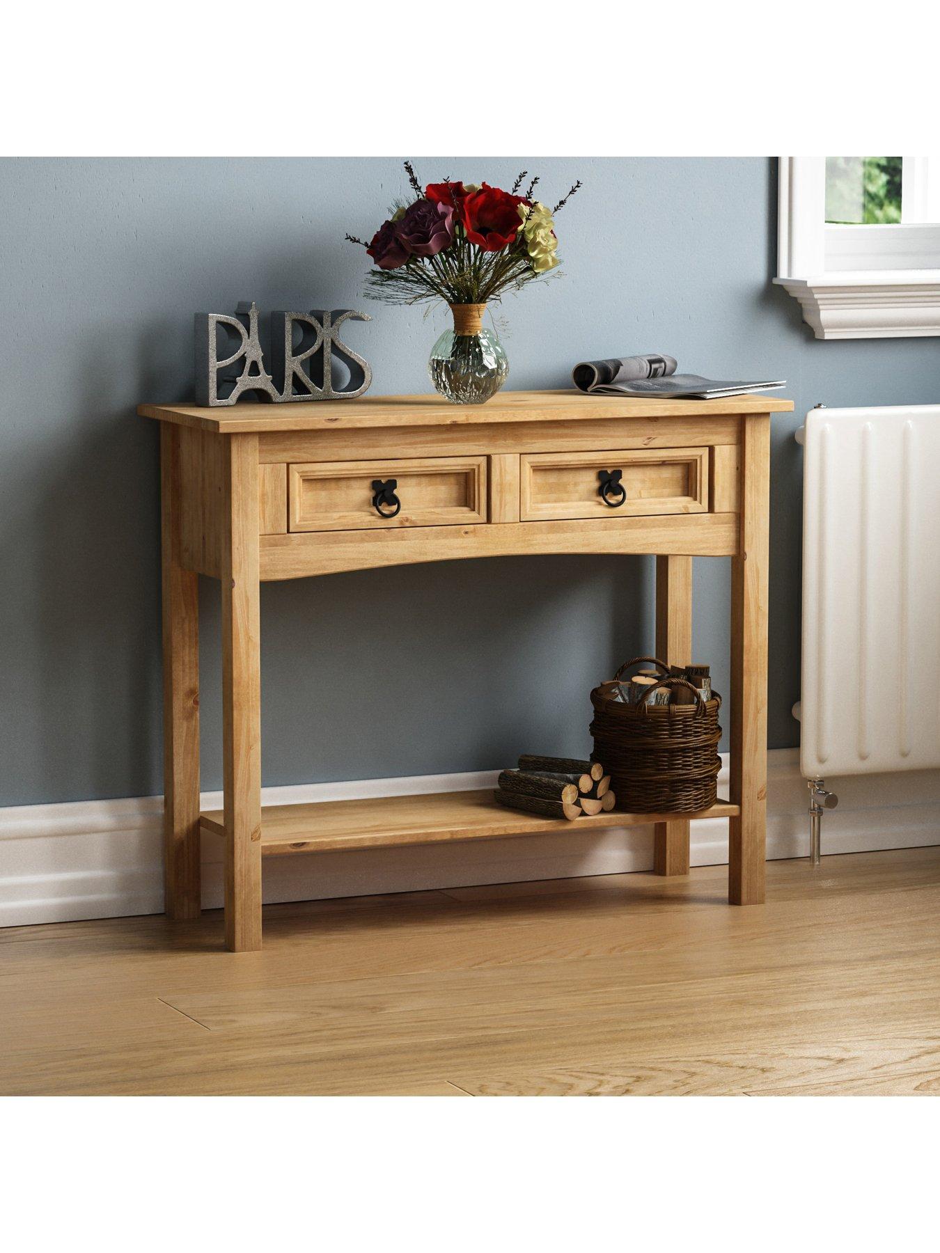 Corona Console Table 2 Drawer With Shelf Waxed Pine Hallway New By Home  Discount