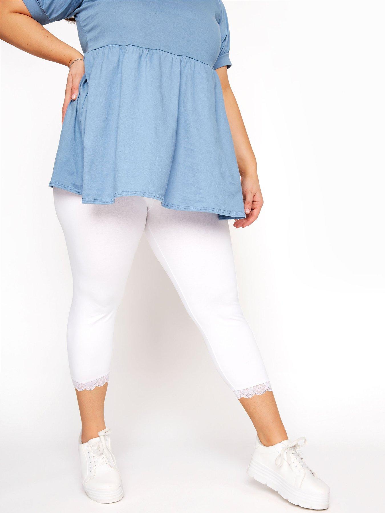 undefined Cotton Elastane Crop Lace Legging. White