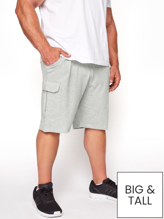 front image of badrhino-essential-jersey-cargo-shorts-marl-grey