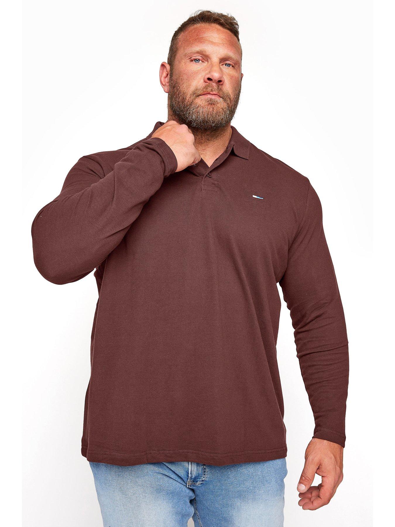 undefined Essential Plain Long Sleeve Polo Shirt - Dark Red