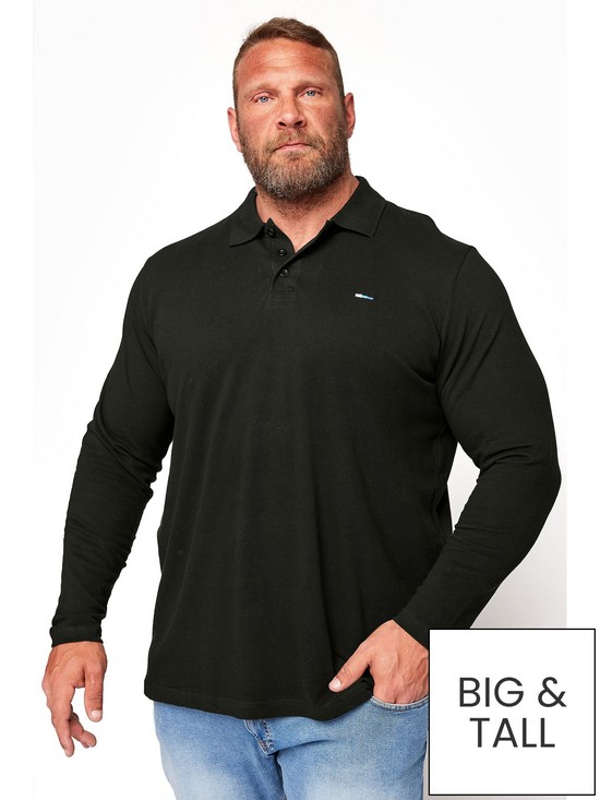 front image of badrhino-essential-plain-long-sleeve-polo-shirt-black