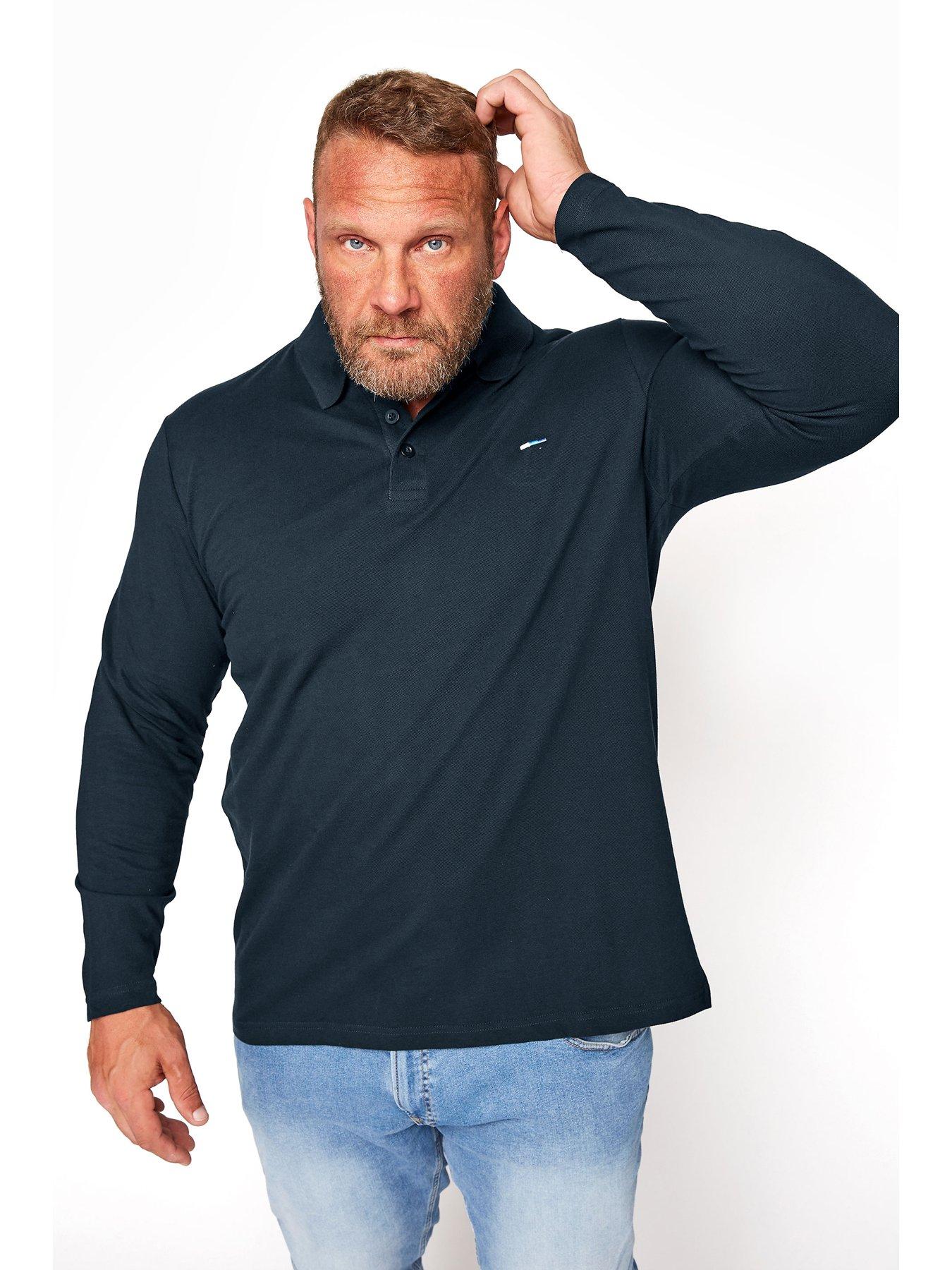 BadRhino Essential Plain Long Sleeve Polo Shirt, Navy, Size 7-8Xl, Men