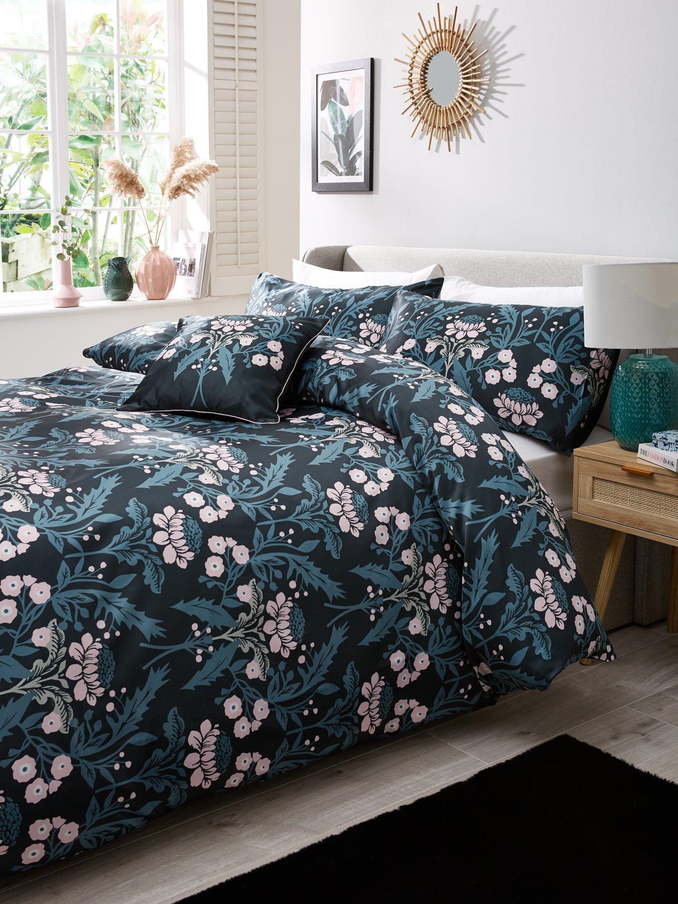 Olivia Floral 100% Cotton Reversible Quilt Cover Set Blue – DI Home