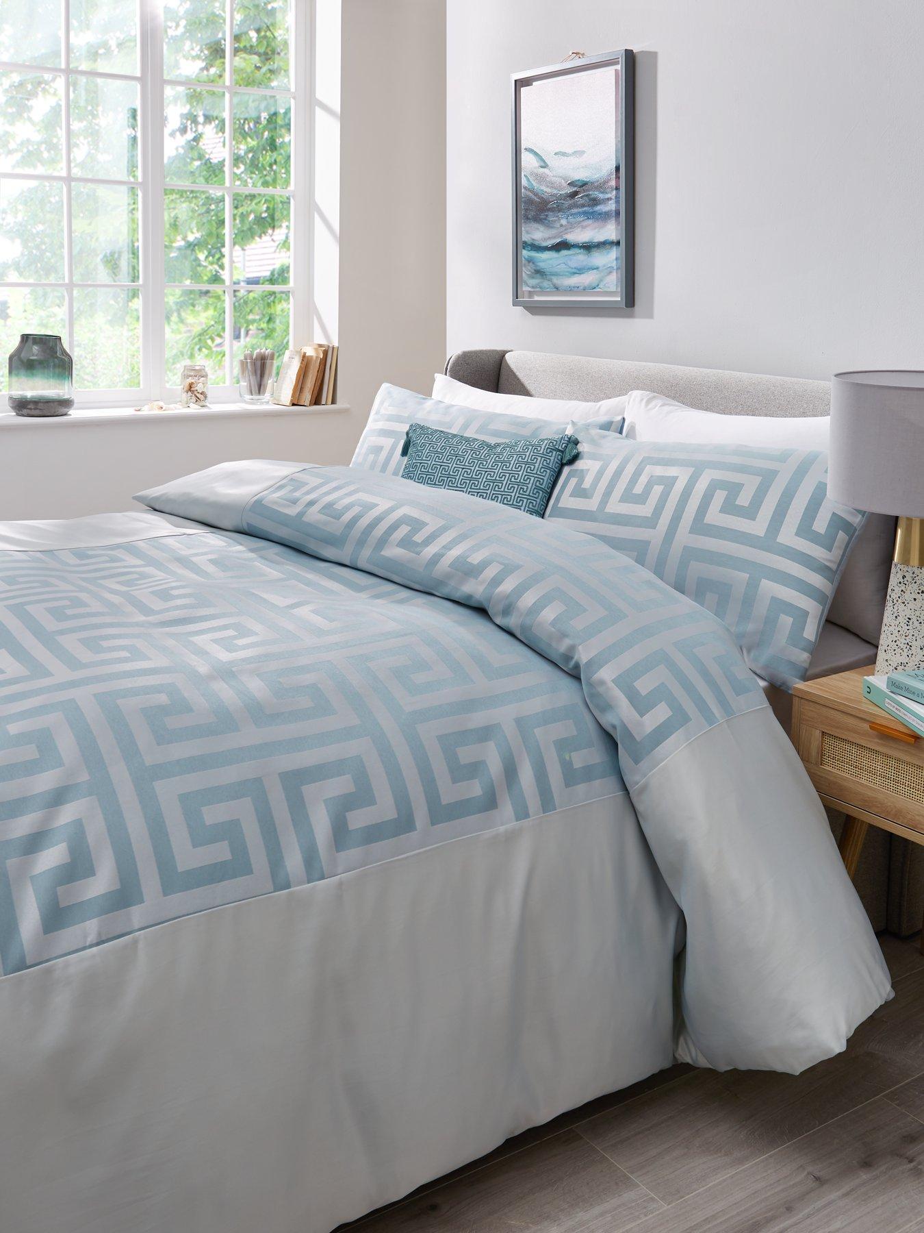Product photograph of Greek Key Duvet Cover Set - Teal from very.co.uk