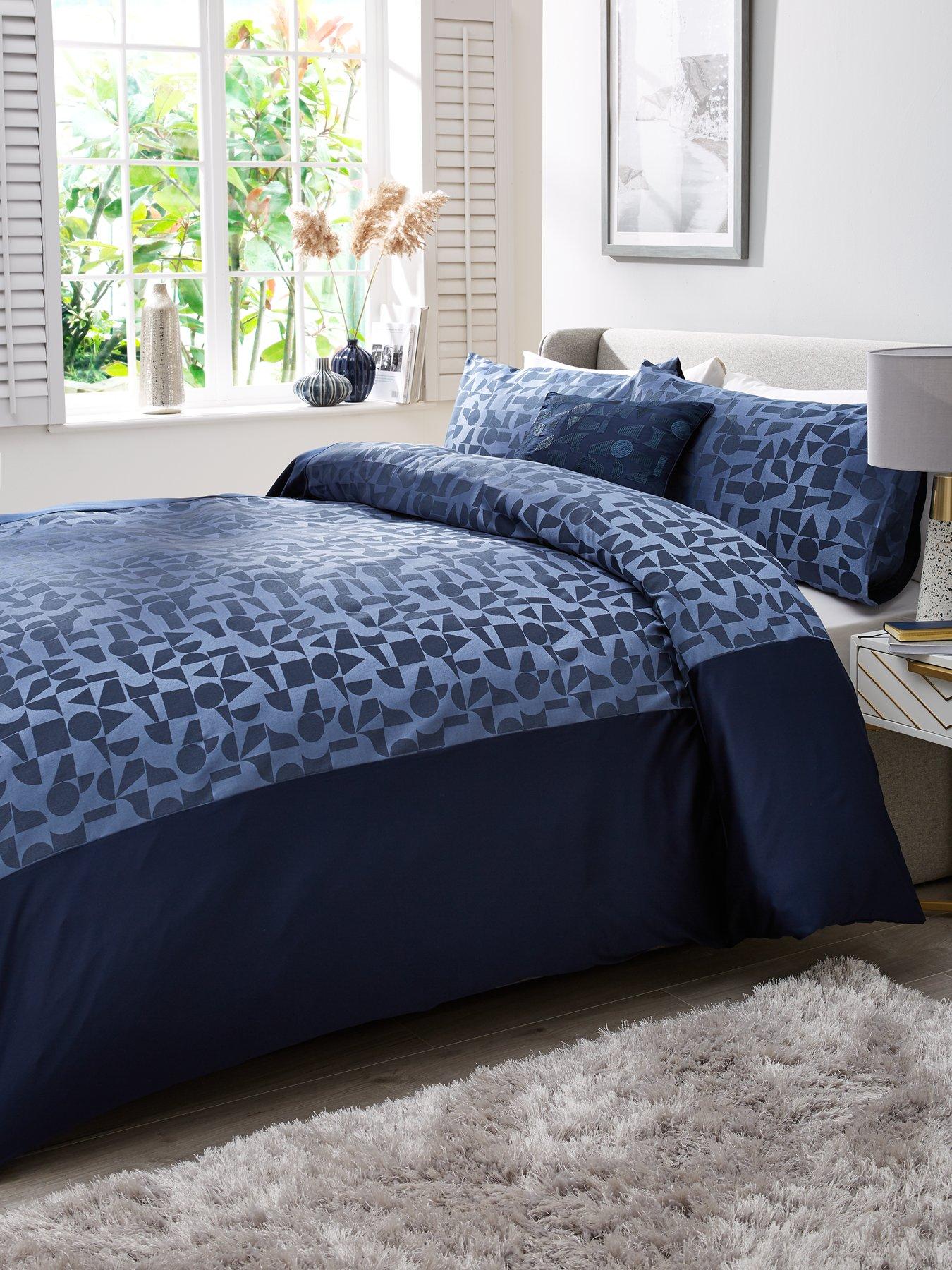 Product photograph of Jasper Geometric Woven Duvet Cover Set - Navy from very.co.uk