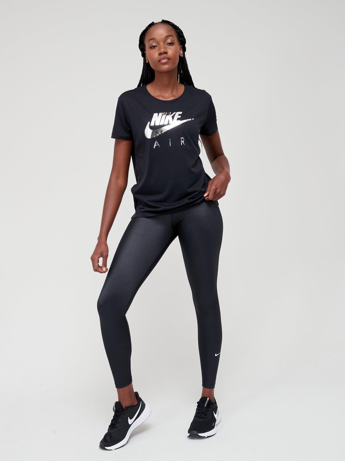 Nike Women's Dri-Fit One Mid-Rise Shine Legging Pants (Black/White, Large)  