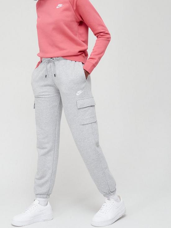 front image of nike-nsw-essential-fleece-cargo-jog-pants-dark-grey-heather