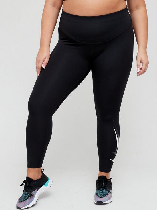 front image of nike-running-dri-fitnbspswoosh-leggings-curve-black